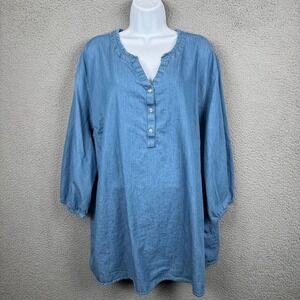 Croft &‎ Barrow Top Womens 4X Blue Chambray Tunic Country Prairie Cowgirl Ranch